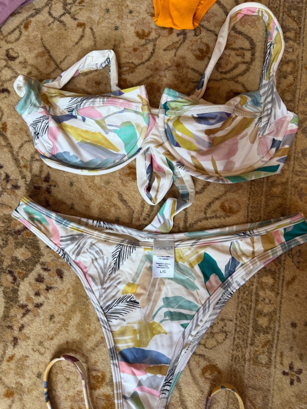 l*space Multicolor Palm Print Bikini - White Base with Pastel Accents